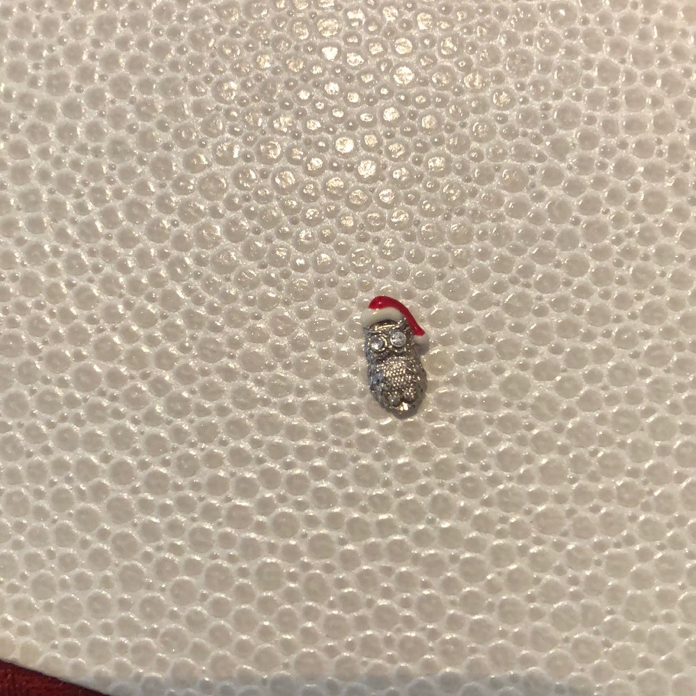Owl charm wearing a Santa hat
